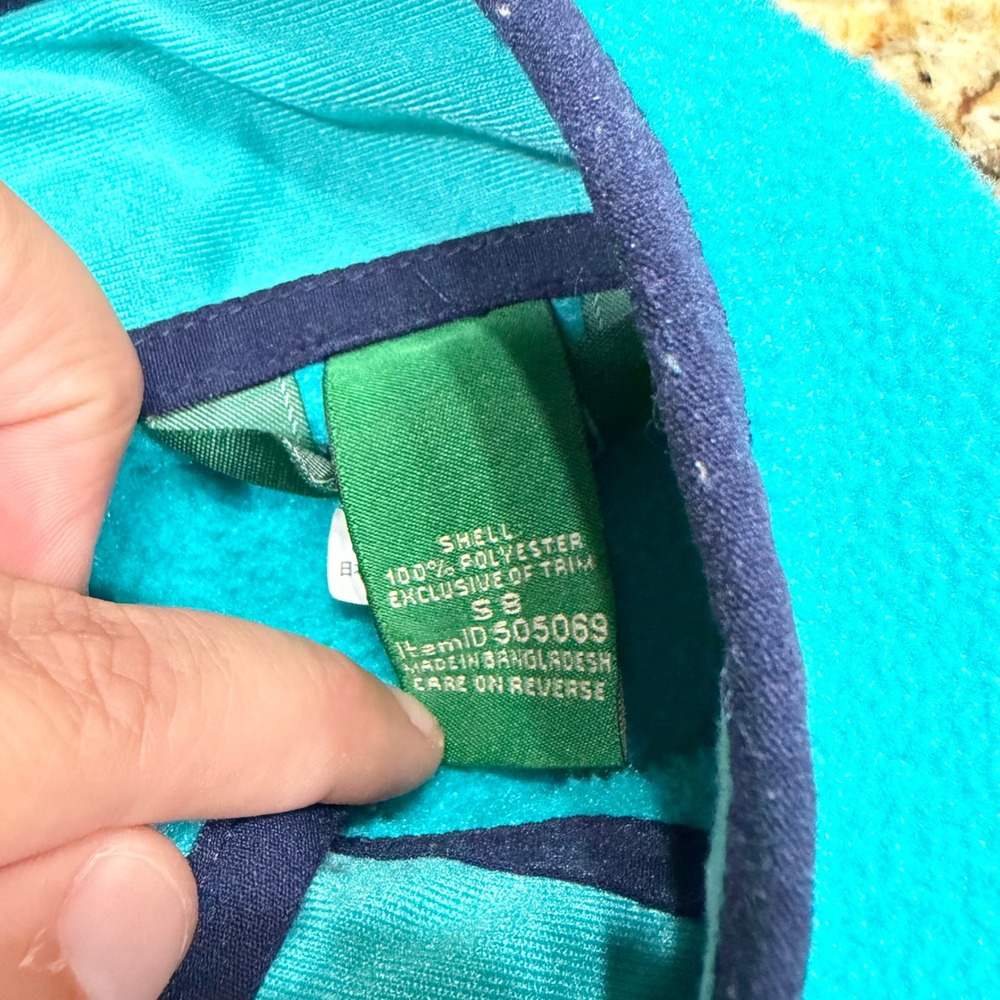 LL Bean Boy Fleece Jacket Full Zip Blue Turquoise Mountain Logo 505069 Size S 8 - Picture 2 of 7